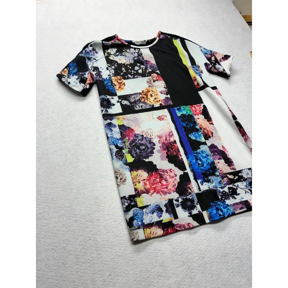 Zara Floral Geometric T-Shirt Dress Art Maximalist Patchwork Large Multi - Picture 4 of 10